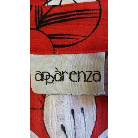 Vtg Apparenza Women's Top Shirt  2X Button Front Red floral 3/4 Cuffed Sleeve - Picture 6 of 8